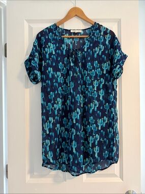Francesca's Collections Navy Coverup Tunic with Teal Cactus Print
